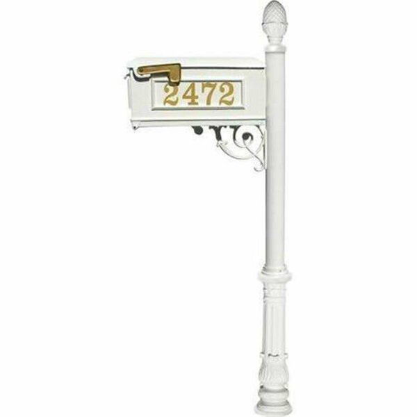 Lewiston Mailbox Post System with Ornate Base & Pineapple Finial White LMCV-703-WHT